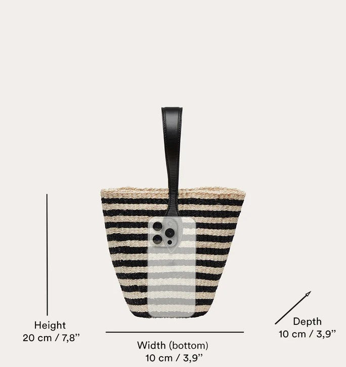 Striped Hand Woven Sisal Mini Basket Bag Single Leather Handle