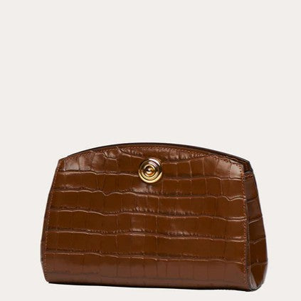 Dark Croc Embossed Leather Clutch Bag
