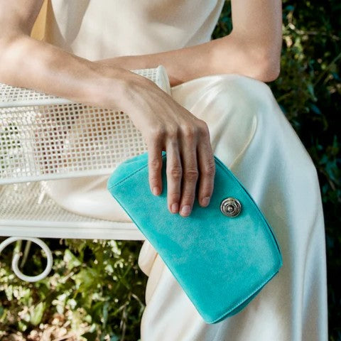 Minimal Suede Mandala Metal Push Lock Clutch Bag