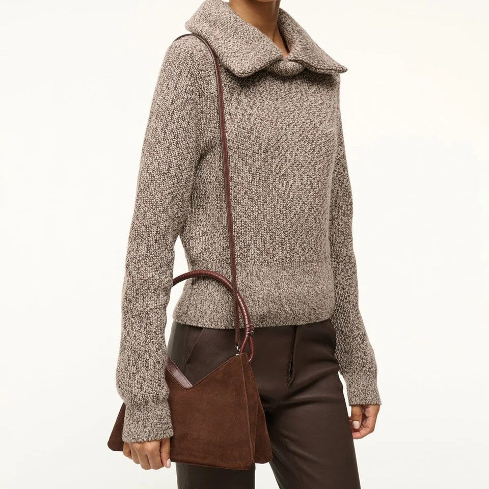 Minimal V-Cut Suede Shoulder Bag