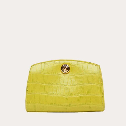Croc Embossed Leather Mandala Metal Pushlock Clutch Bag