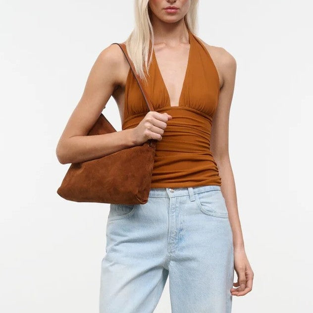 Warm Brown Suede Adjustable Strap Hobo Shoulder Bag