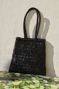 Hand Braided Vegetable Tanned Leather Flat Basket Bag