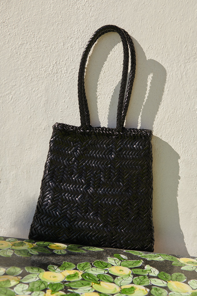 Hand Braided Vegetable Tanned Leather Flat Basket Bag