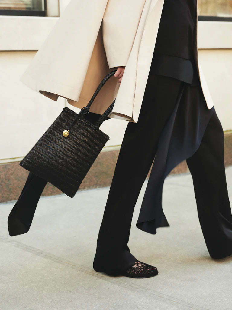 Hand Braided Vegetable Tanned Leather Flat Basket Bag