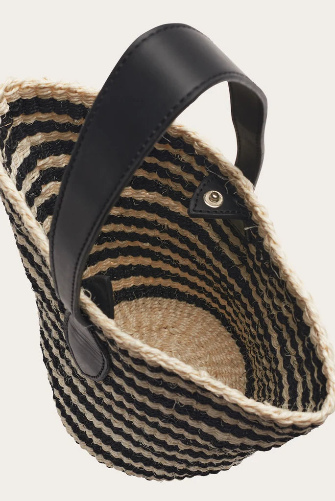 Striped Hand Woven Sisal Mini Basket Bag Single Leather Handle
