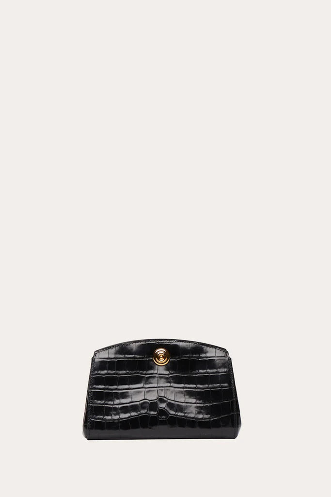 Croc Embossed Calf Leather Mandala Metal Pushlock Clutch Bag