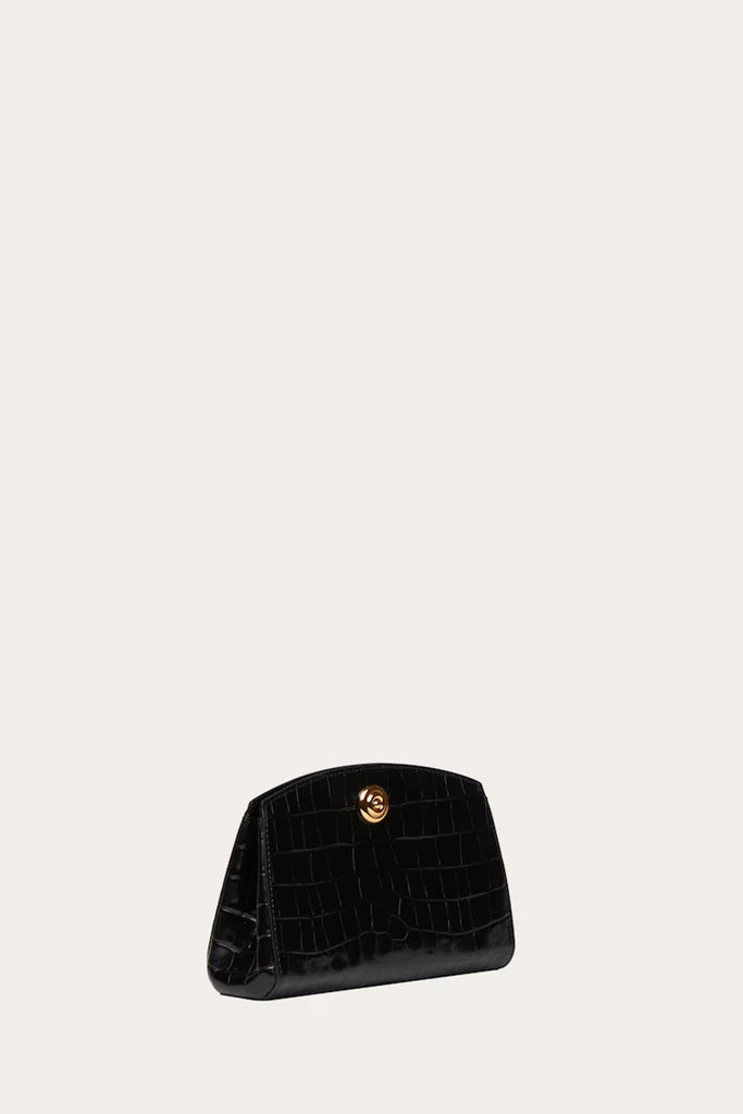 Croc Embossed Calf Leather Mandala Metal Pushlock Clutch Bag
