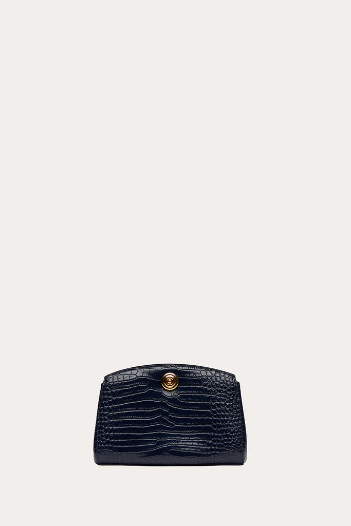 Dark Croc Embossed Leather Clutch Bag
