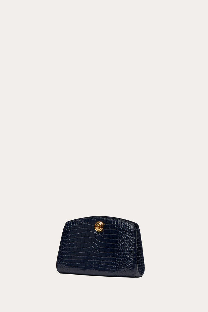 Dark Croc Embossed Leather Clutch Bag