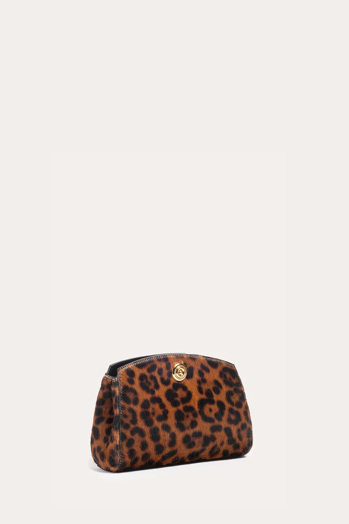 Leopard Print Haircalf Metal Snap Clutch Bag