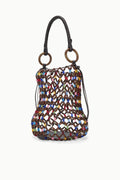 Multi Color Wood & Acrylic Bead Bucket Bag Dual Leather Straps