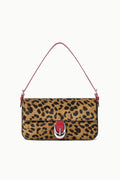 Leopard Print Haircalf Flap Shoulder Bag with Red Leather Trim
