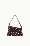 Dark Brown Suede Silver Polka Dot Studded Shoulder Bag