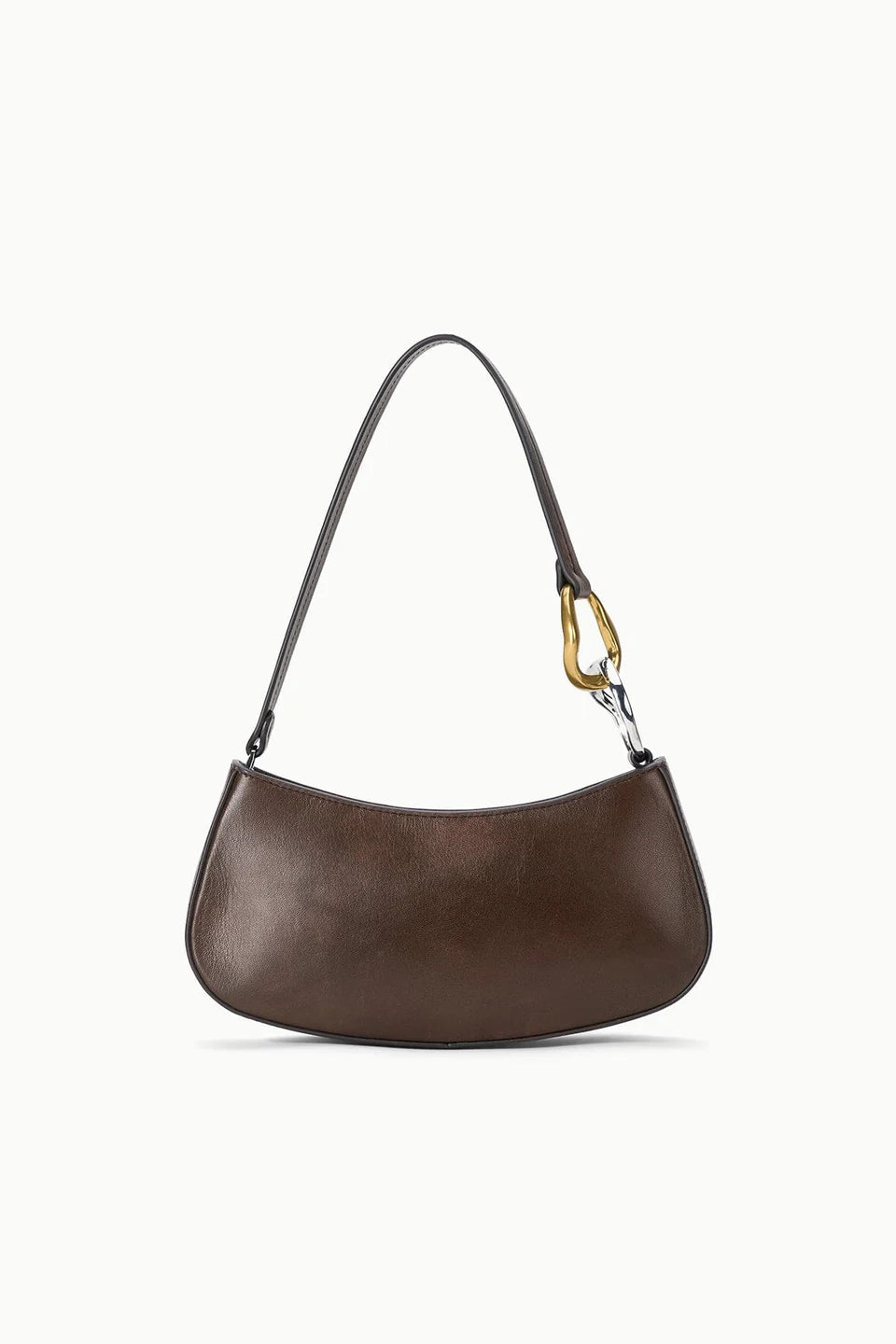 Two-Tone Hardware Dark Brown Lamb Leather Mini Ollie Shoulder Bag
