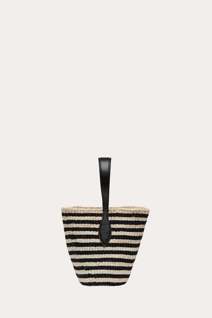 Striped Hand Woven Sisal Mini Basket Bag Single Leather Handle