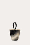 Striped Hand Woven Sisal Mini Basket Bag Single Leather Handle