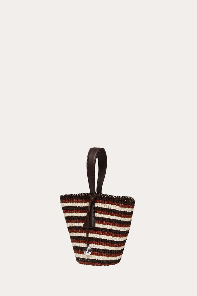 Striped Hand Woven Sisal Mini Basket Bag Single Leather Handle