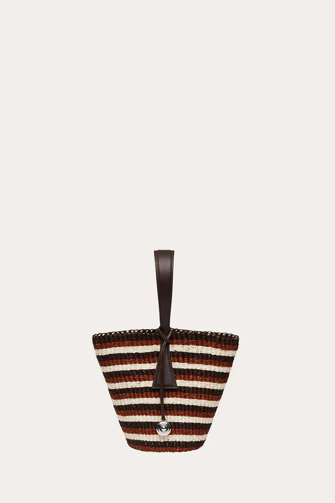 Striped Hand Woven Sisal Mini Basket Bag Single Leather Handle