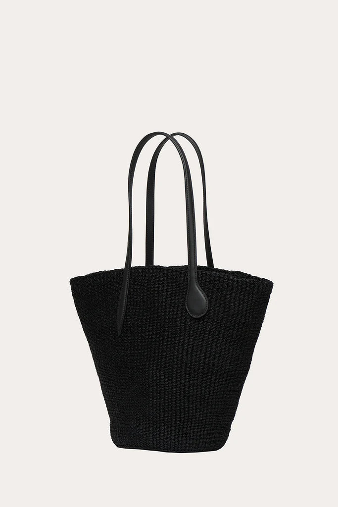 Hand Woven Sisal Bucket Tote Dual Sprout Leather Handles