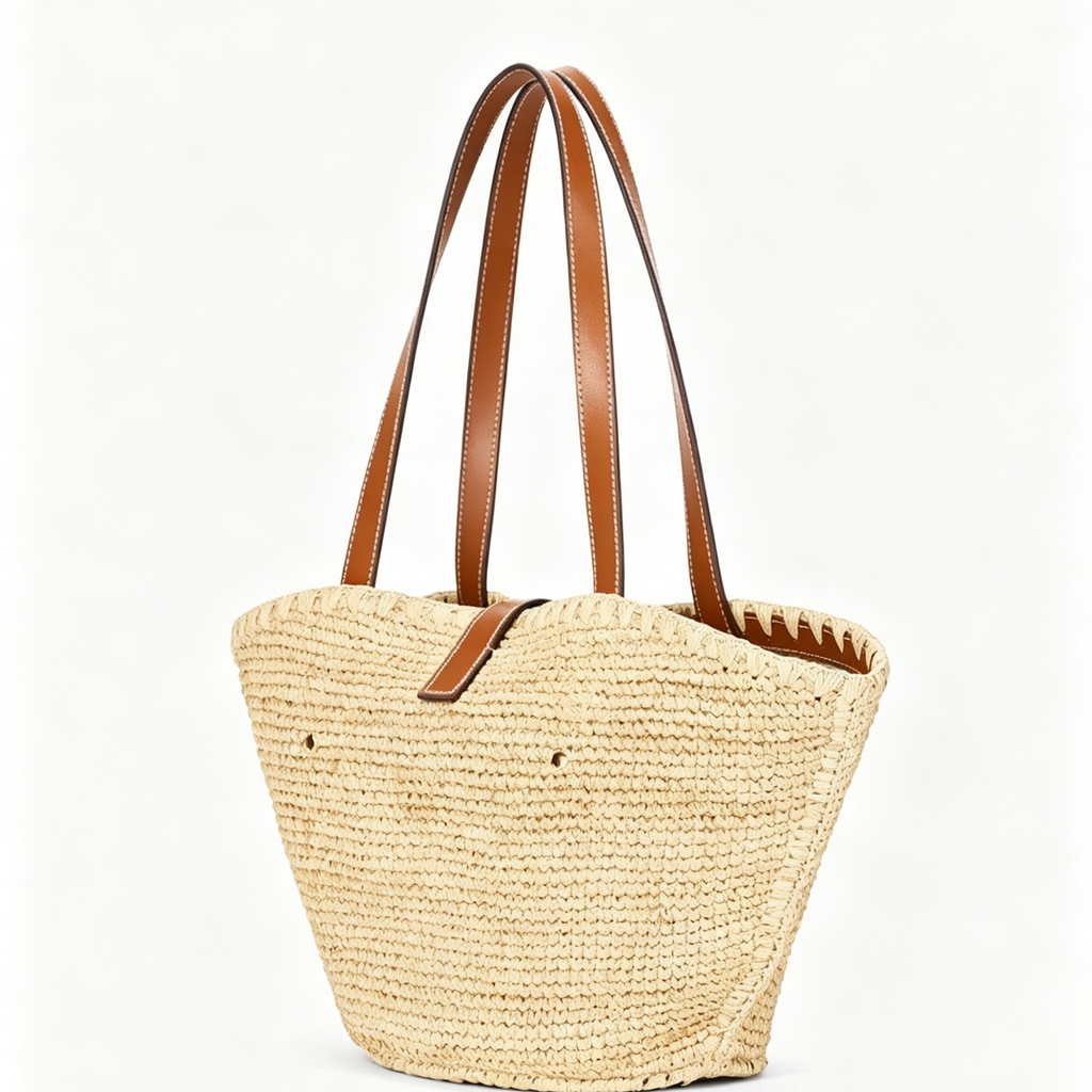 Natural Raffia Fan-Shaped Tote Bag