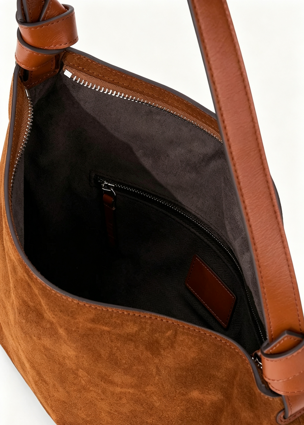 Warm Brown Suede Adjustable Strap Hobo Shoulder Bag