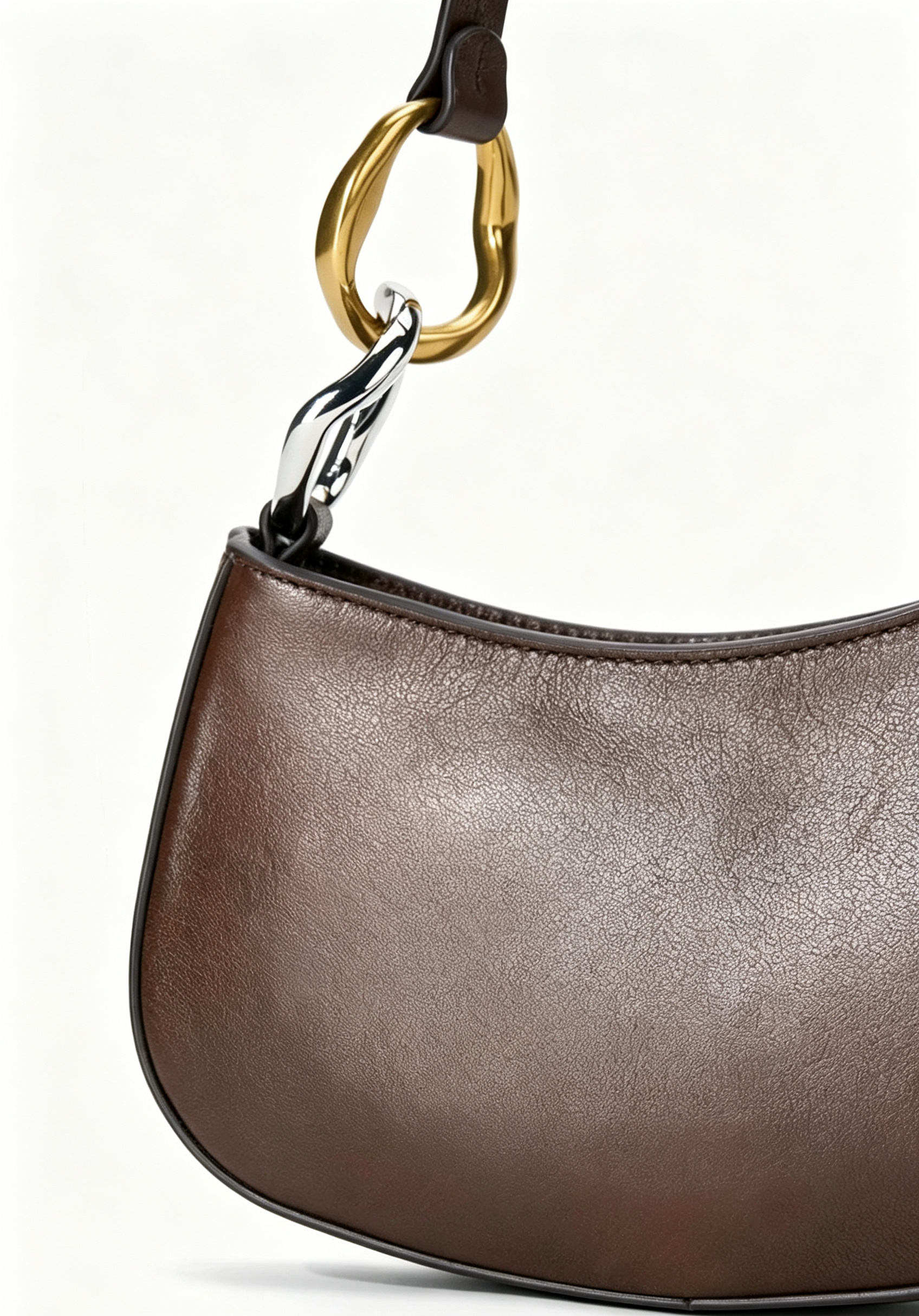 Two-Tone Hardware Dark Brown Lamb Leather Mini Ollie Shoulder Bag